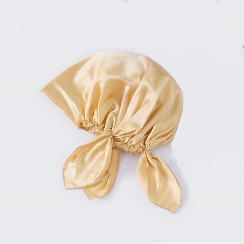 I-Super Size Soft Solid Double-Layered Wide Edge HAIR BONNET Satin One-Edge Scarf yellow